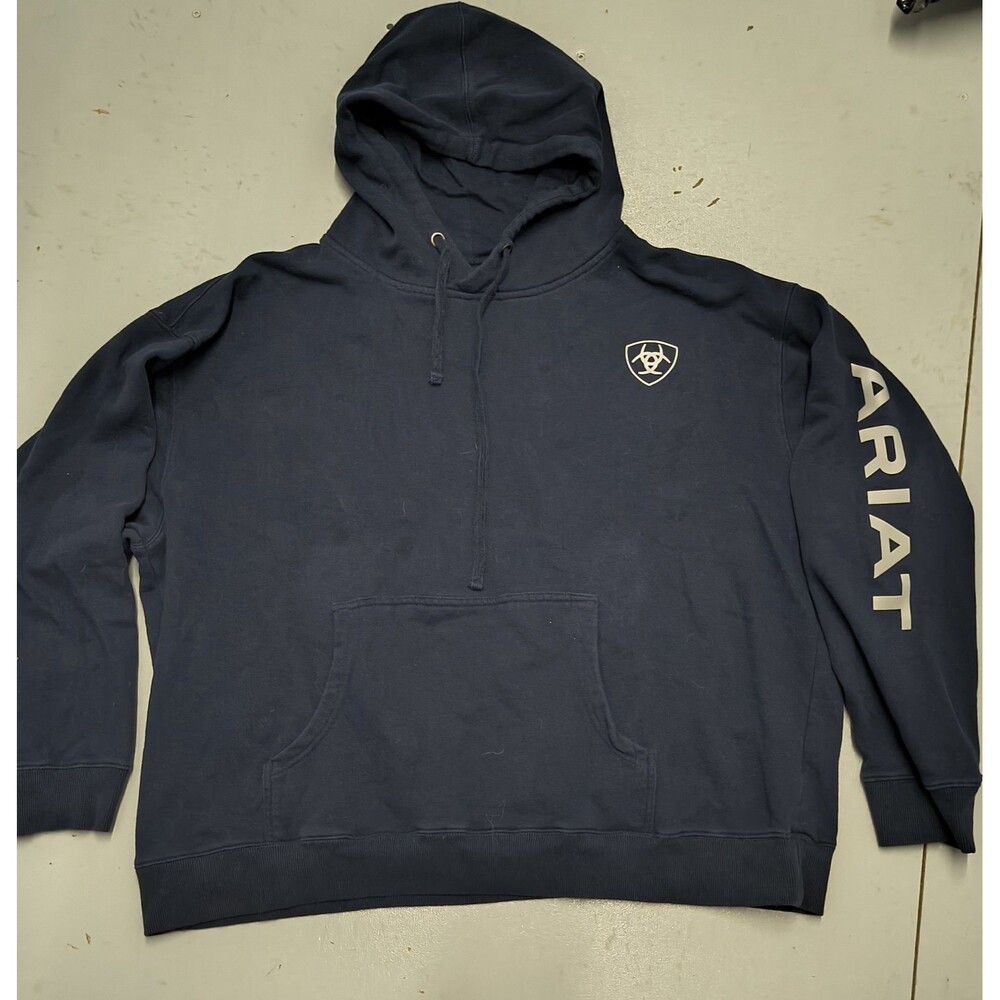 Ariat Men's XXL Navy Blue Logo Pullover Hoodie Sweatshirt Western Workwear